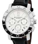 Bvlgari Chrono in Steel on Black Crocodile Leather Strap with White Dial