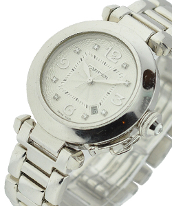 Pasha 32mm on Bracelet Automatic Skeleton Back White Gold - Silver Diamond Dial