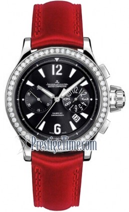 Master Compressor Chronograph in Steel with Diamond Bezel on Red Calfskin Leather Strap with Black Dial