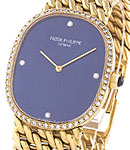 3849-17 Ellipse in Yellow Gold with Diamond Bezel on Yellow Gold Bracelet with Blue Diamond Dial