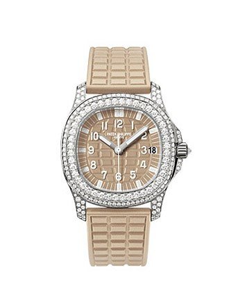 Aquanaut Luce Honey Beige 36.4mm Automatic in White Gold with Diamonds Bezel & Lugs on Beige Rubber Strap with Beige Dial