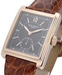 Gondolo in White Gold On Brown Alligator Leather Strap with Black Dial