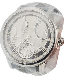 Masterpiece Calendrier Retrograde in Steel on Black Leather Strap with Silver Dial