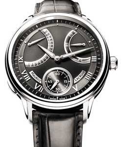Masterpiece Calendrier Retrograde in Steel on Black Leather Strap with Black Dial