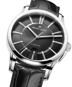 Pontos Automatic in Steel on Black Leather Strap with Black Dial