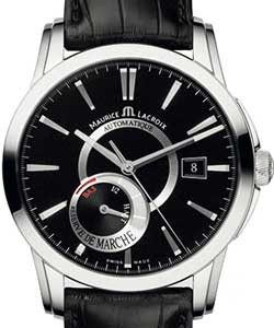 Pontos Reserve de Marche in Steel Steel on Strap with Black Dial
