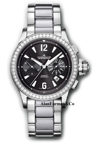 Master Compressor Chronograph Lady in Steel with Diamond Bezel on Steel Bracelet with Black Dial