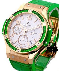 Big Bang Tutti Frutti Apple 41mm in Rose Gold with Green Baguette Daimond Bezel on Green Crocodile Leather Strap with White Dial