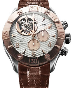 Defy Classic Tourbillon in Steel with Rose Gold Bezel on Brown Alligator Leather Strap with Silver Dial