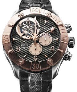 Defy Classic Tourbillon in Steel with Rose Gold on Black Alligator Leather Strap with Black Dial