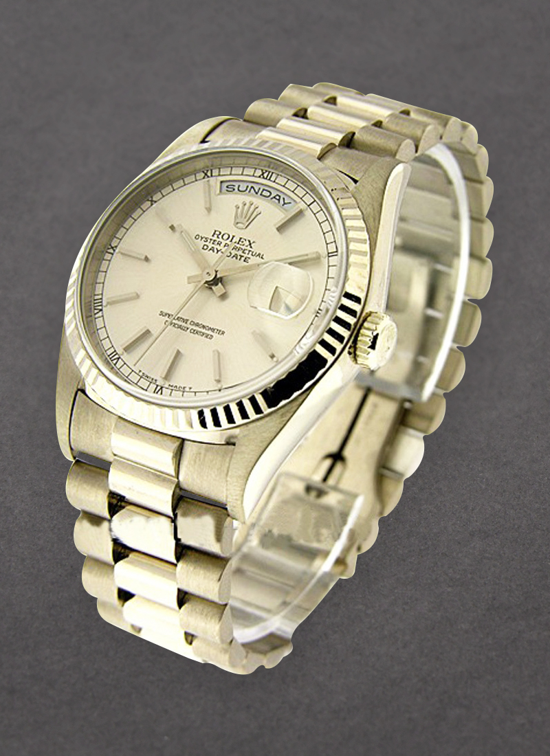 Pre-Owned Rolex DayDate President 36mm in White Gold with Fluted Bezel