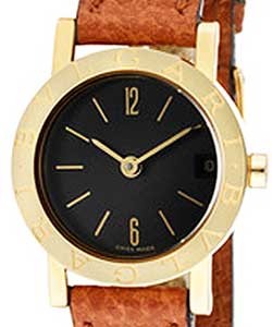 Bvlgari 23mm Quartz in Yellow Gold on Brown Leather Strap with Black Dial