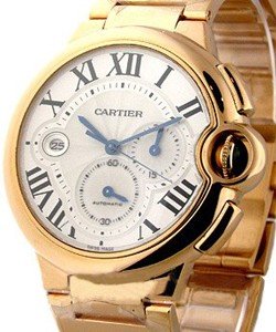 Ballon Bleu Chronograph in Rose Gold On Bracelet with Silver Guilloche Dial
