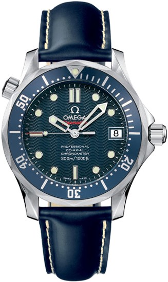 Seamaster 300m Co-Axial in Steel on Blue Calfskin Leather Strap with Blue Dial