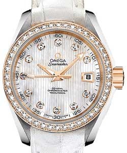 Seamaster Aqua Terra Ladies in Steel with Rose Gold Diamond Bezel on White Alligator Leather Strap with White MOP Dial