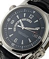 Master Compressor Memovox - in Platinum on Black Alligator Leather Strap with Blue Dial