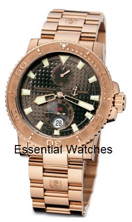 Maxi Marine Diver Chronometer in Rose Gold on Rose Gold Bracelet with Brown Dial