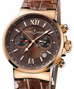 Maxi Marine Chronograph 41mm in Rose Gold on Brown Crocodile Leather Strap with Brown Dial