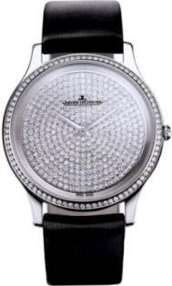 Master Control Ultra Thin in White Gold with Diamond Bezel   on Black Satin Strap with Paved Diamond Dial
