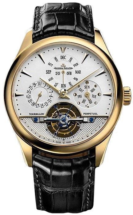 Master Grande Tradition Tourbillon Perpetual Calendar in Yellow Gold  on Black Alligator Leather Strap with Silver Dial