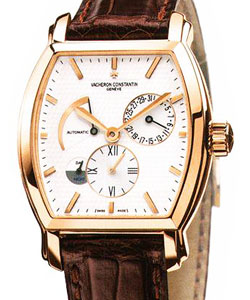 Malte Tonneau Dual Time in Rose Gold on Brown Leather Strap with Silver Diamond Dial