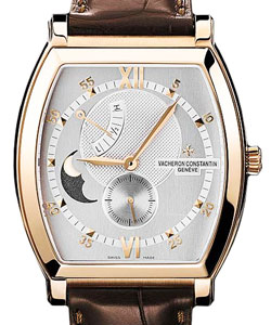 Malte Tonneau Moonphase Power Reserve in Rose Gold on Brown Leather Strap with Silver Dial