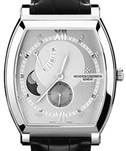 Malte Tonneau Moonphase Power Reserve in White Gold on Black Leather Strap with Silver Dial