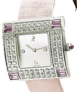 Lady's Myriade Jeweled White Gold with Diamond Bezel on Pink Satin Strap with MOP Diamond Dial 