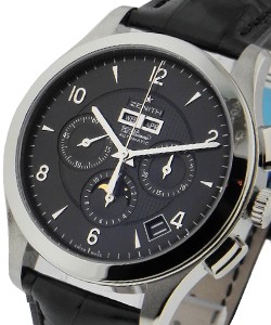 Zenith Class T Moonphase El Primero in Steel on Black Leather Strap with Black and Silver Dial