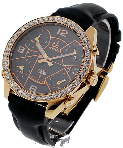 Jacob Five Time Zone in Rose Gold with Diamond Bezel