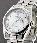 President - Day Date  36mm - Platinum - Domed Bezel on President Bracelet - Rhodium Roman Dial