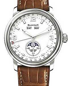 Leman Moon Phase Calendar 40mm Automatic in Steel on Brown Crocodile Leather Strap with White Dial