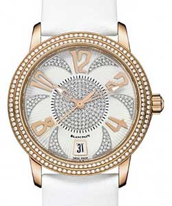 Villeret Ultra-Slim 34mm Automatic in Rose Gold with Lotus Double Diamonds Bezel on White Satin Strap with White Pave Diamonds Dial
