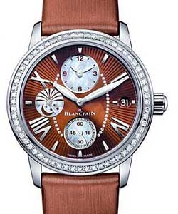 Leman's Dual Time Zone 34mm Automatic in Rose Gold with Diamonds Bezel on Brown Satin Strap with Brown Dial