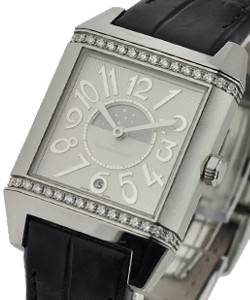 Reverso Squadra Lady Duetto in Steel on Black Aligator Leather Strap with Silver Dial and Black Dial