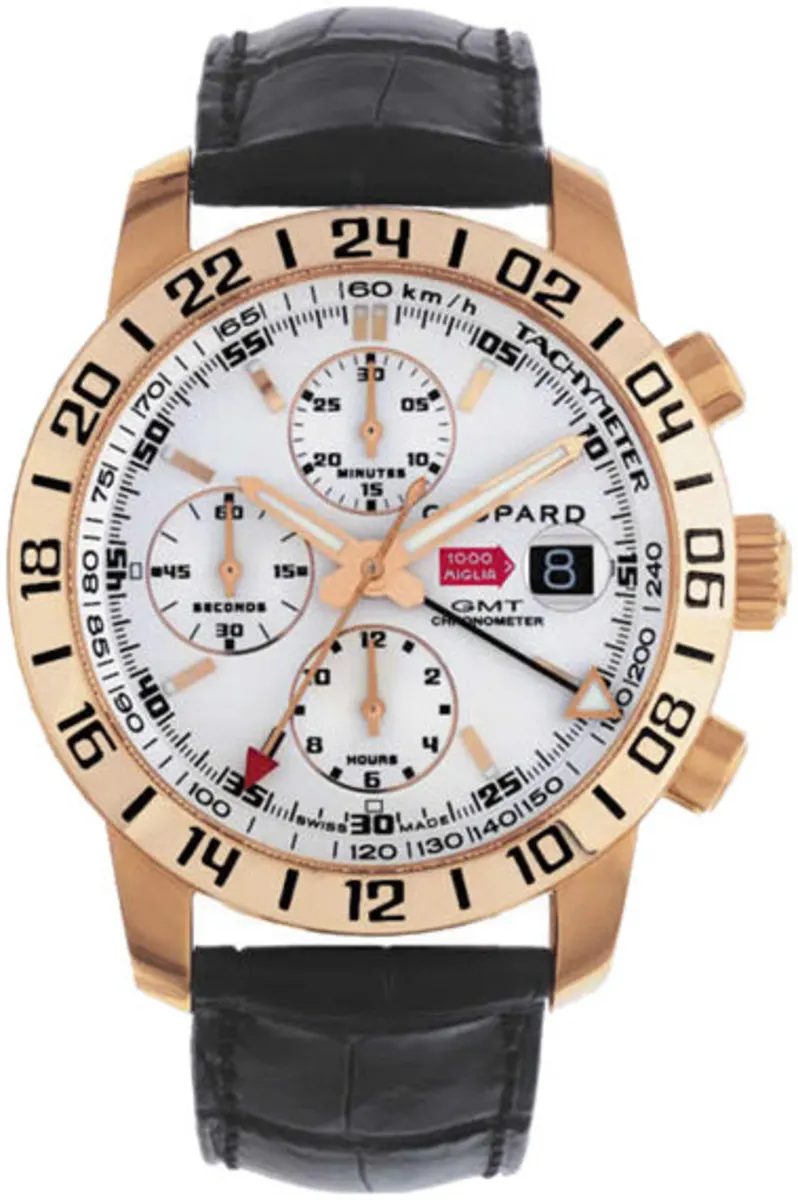 Mille Miglia GMT in Rose Gold on Black Rubber Strap with White Dial