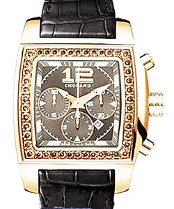 Two O Ten - Small Size in Rose Gold with Diamond Bezel on Black Crocodile Leather Strap with Brown Dial