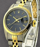 Ladys 2-Tone Datejust in Steel with Yellow Gold Fluted Bezel on Jubilee Bracelet with Blue Stick Dial