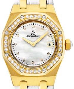 Royal Oak Lady's Yellow Gold with Diamond Bezel on White Crocodile Leather Strap with White Mother of Pearl Dial