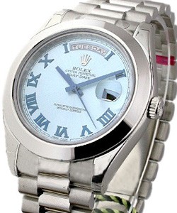Day Date II President 41mm in Platinium with Polished Bezel  on President Bracelet with Ice Blue Roman Dial