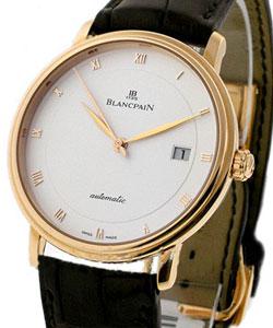 Villeret Ultra Slim 38mm in Rose Gold on Brown Crocodile Leather Strap with Silver Dial