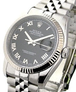 36mm Datejust in Steel with White Gold Fluted Bezel on Steel Jubilee Bracelet with Black Roman Dial