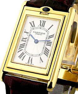 Tank Basculante in Yellow Gold  on Burgundy Alligator Leather Strap with Silver Dial - Large Size