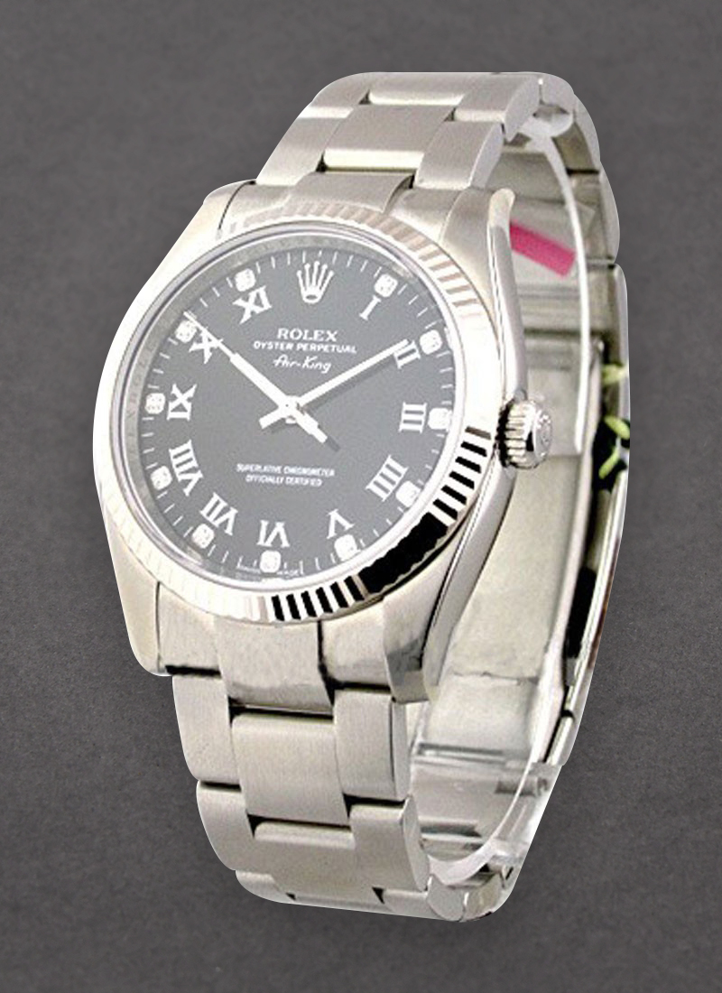 Rolex Unworn Air-King 34mm in Steel with White Gold Fluted Bezel