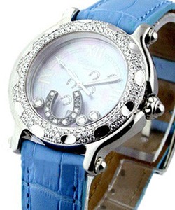 Happy Sport Horseshoe with Pave Bezel Steel on Strap - MOP Dial - Floating Horseshoe