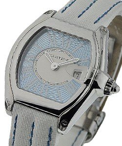 Roadster Ladies in Steel on White Alligator Leather Strap wth Blue and Silver Dial