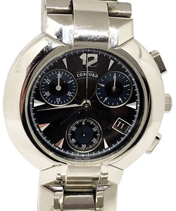La Scala Round in Steel on Steel Braelet with Black and Blue Dial