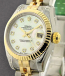 Ladies 26mm Datejust in Steel with Yellow Gold Fluted Bezel on Jubilee Bracelet with Mother of Pearl Diamond Dial