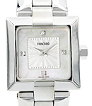 La Scala Square in White Gold on White Gold Bracelet with Mother of Pearl Dial