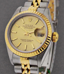 Datejust Lady's 26mm in Steel and Yellow Gold Fluted Bezel on Jubilee Bracelet with Champagne Stick Dial